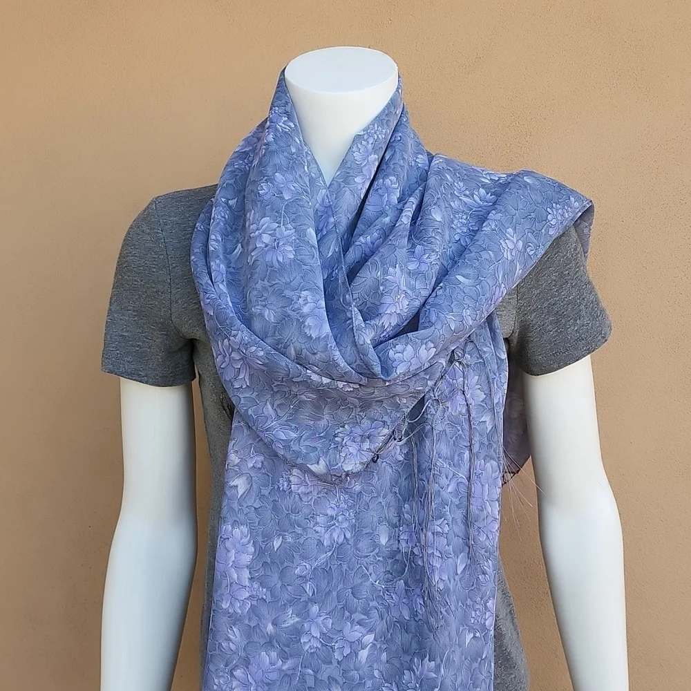 Oversized Handmade Scarf Wrap Sarong Cover Up from Indonesia Periwinkle Floral - Picture 9 of 16